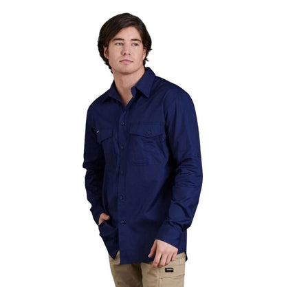 Man wearing a navy blue shirt on a white background