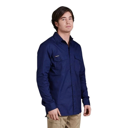 Man wearing a navy blue shirt on a white background