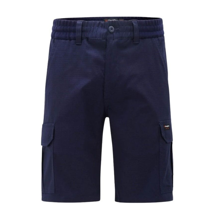 Navy blue cargo shorts on a white background