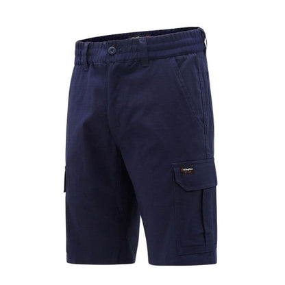 Navy blue cargo shorts on a white background