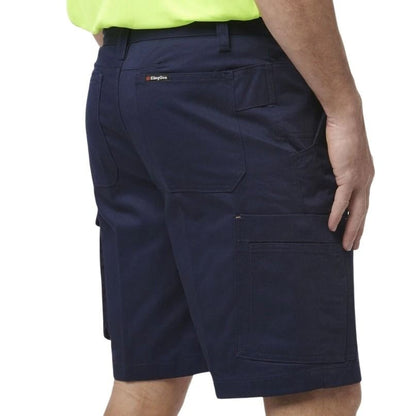 Navy shorts with a brand logo on a white background