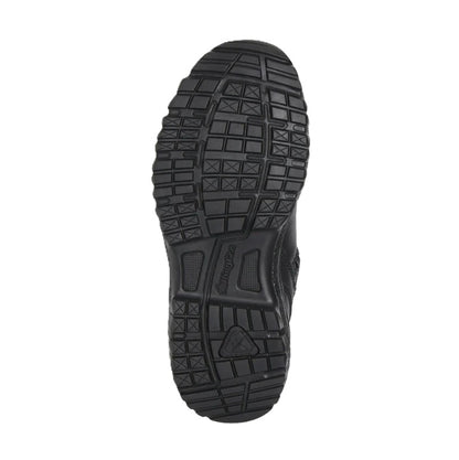 Black shoe sole with tread pattern on a white background