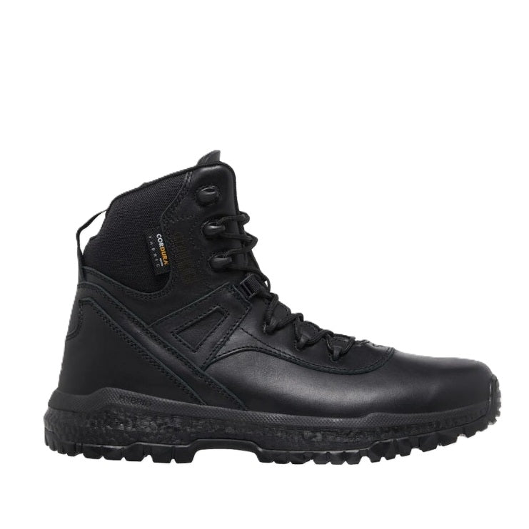Black boot with a white background