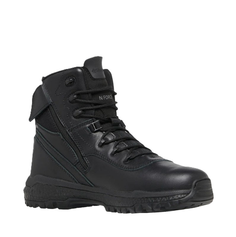 Black tactical boot on a white background