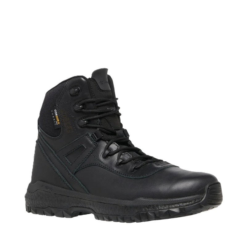Black tactical boot on a white background