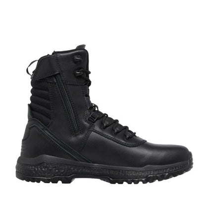 Black tactical boot on a white background