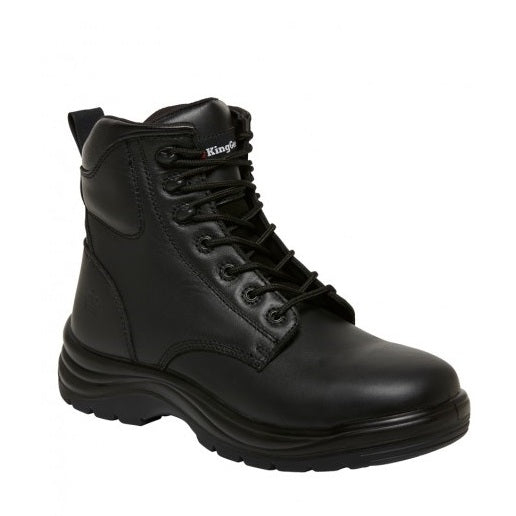 Black boot with brand name on a white background