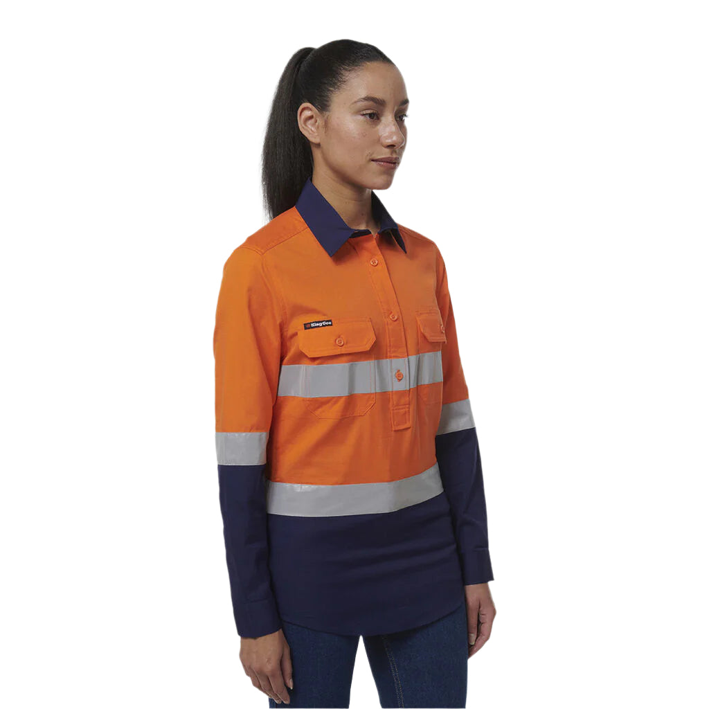 KingGee K44230 Womens Workcool Vented Closed Front Reflective Shirt