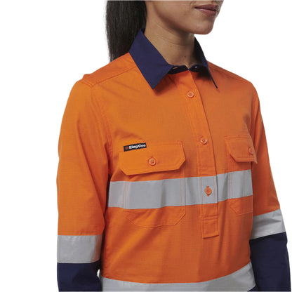 KingGee K44230 Womens Workcool Vented Closed Front Reflective Shirt