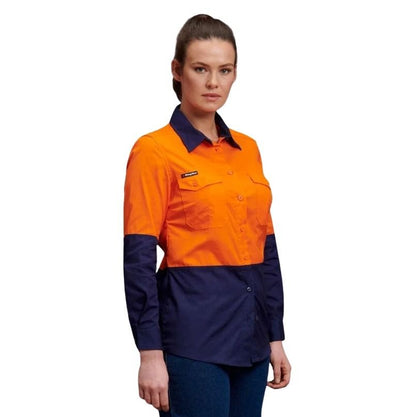 KingGee K44543 Ladies Workcool 2 HiVis Reflective Spliced Long Sleeve Shirt