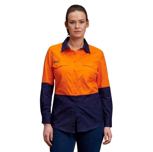 KingGee K44543 Ladies Workcool 2 HiVis Reflective Spliced Long Sleeve Shirt