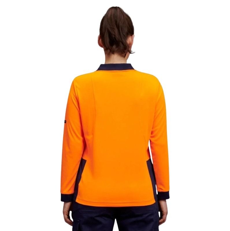 Person wearing an orange sports jersey with black accents on a white background