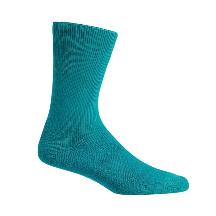 Teal sock on a white background