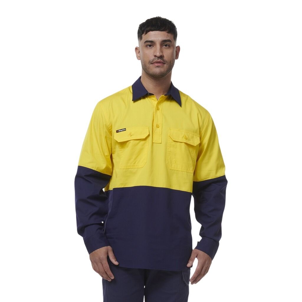 KingGee K54011 Workcool Vented closed Front Spliced Shirt - Yellow/Navy - Lifestyle