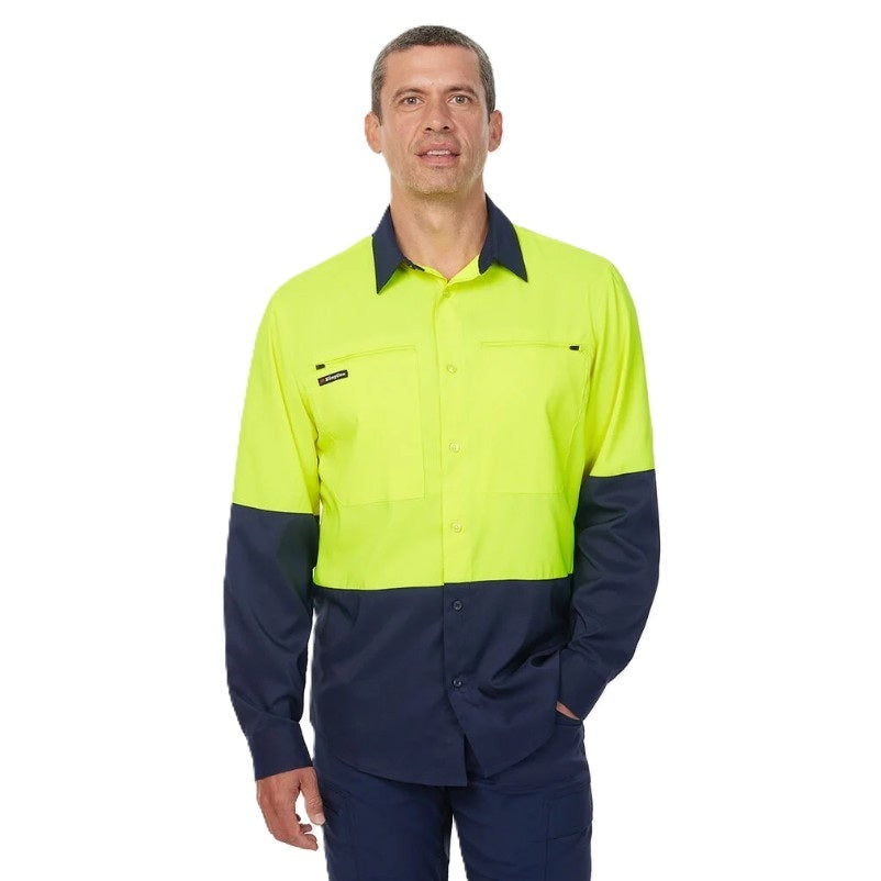 KingGee K54036 Drycool Hi-Vis Spliced Shirt Long Sleeve - Yellow/Navy - Lifestyle