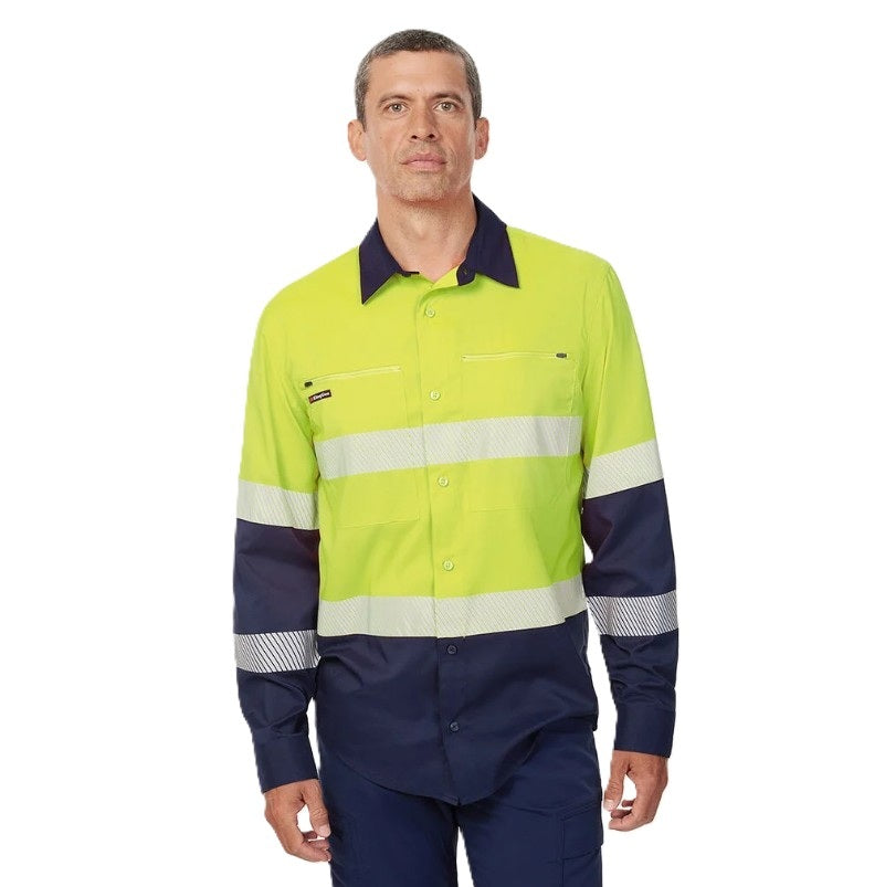 KingGee K54037 Drycool Hi-Vis Taped Shirt Long Sleeve - Yellow/Navy - Lifestyle