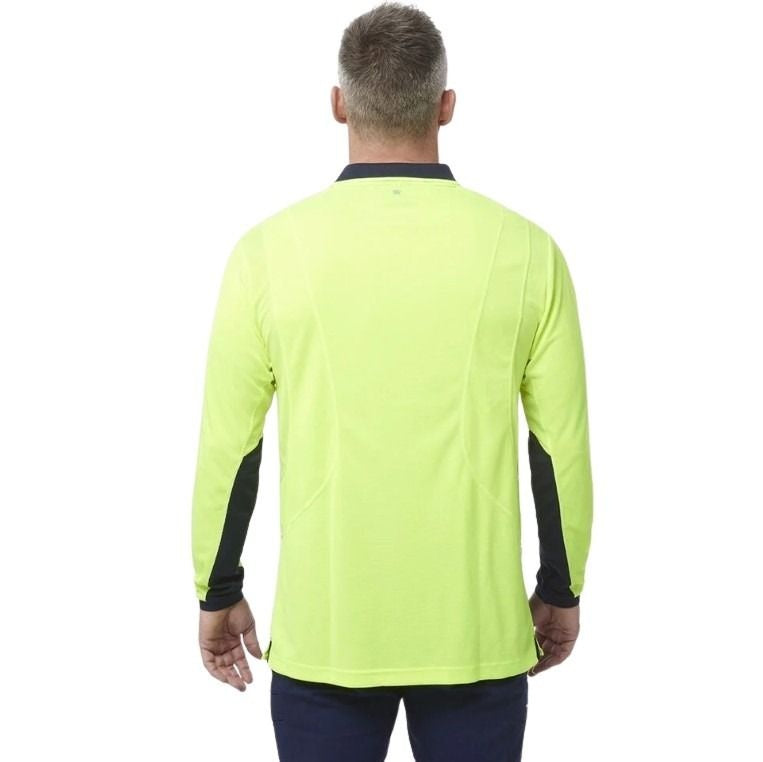 yellow and black spliced polo on white background