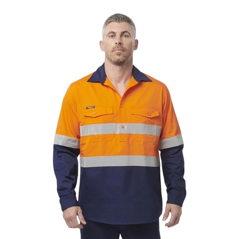 KingGee K54886 Workcool 2 HiVis Reflective Spliced Closed Front Shirt L/S