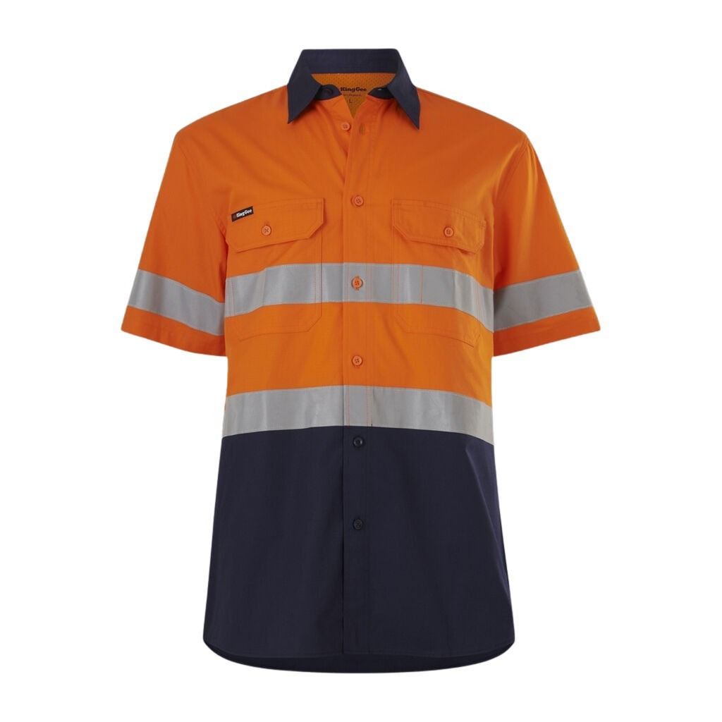 KingGee K54911 Workcool Vented Spliced Shirt Taped Short Sleeve - Orange/Navy - Product View