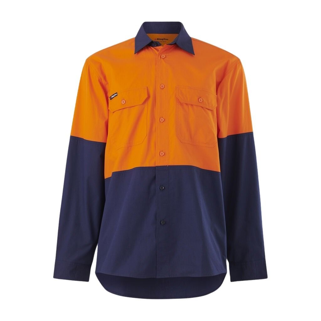 KingGee K54912 Workcool Vented Spliced Shirt Long Sleeve - Orange/Navy - Product View
