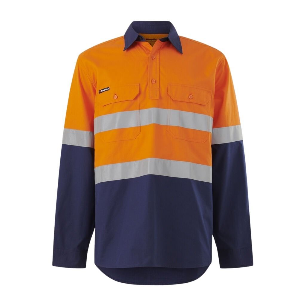 KingGee K54914 Workcool Vented Closed Front Spliced Shirt Tape Long Sleeve - Orange/Navy - Product View
