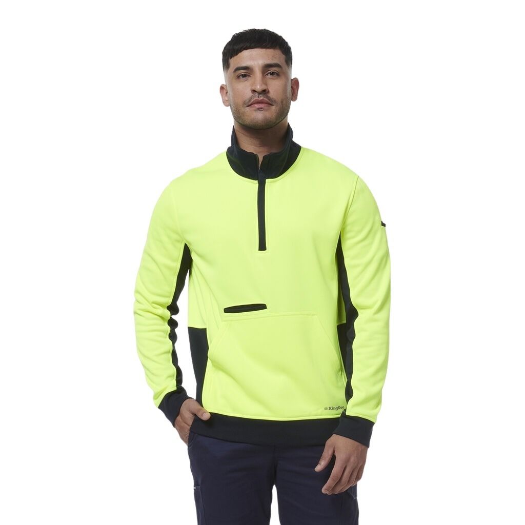 KingGee K55047 HiVis Spliced 1/4 Zip Fleece - Yellow/Navy - Product View