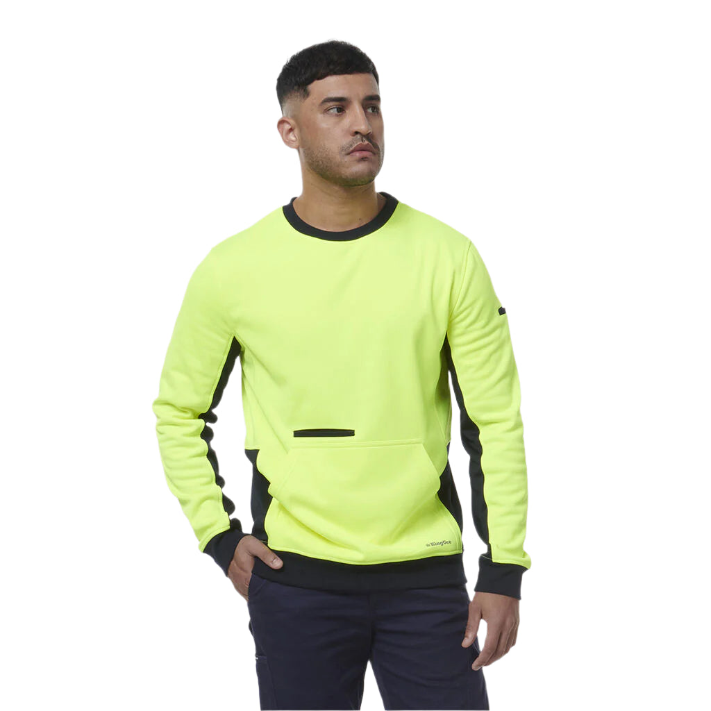 KingGee K55062 Hi Vis Spliced Crew Neck Fleece - Yellow/Navy - Lifestyle