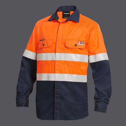 KingGee K84000 Shieldtec Lenzing FR HiVis Spliced Open Front Taped Shirt