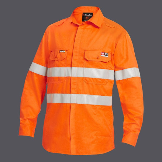 KingGee K84001 Shieldtec Lenzing FR HiVis Spliced Open Front Taped Shirt