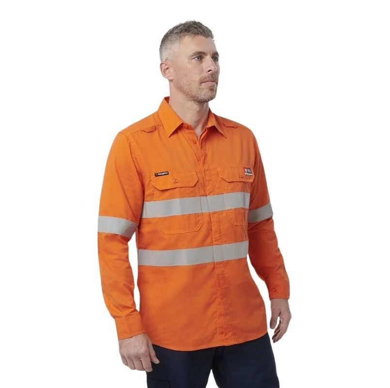 KingGee K84001 Shieldtec Lenzing FR Hivis Spliced Open Front Taped Shirt