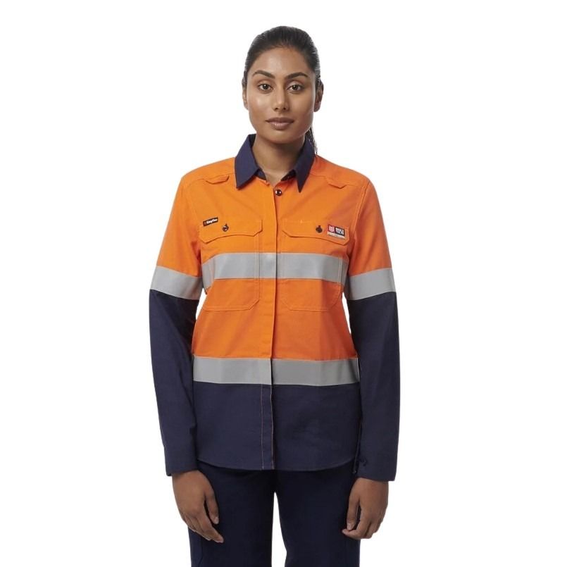 KingGee K84002 Women's Shieldtec Lenzing FR HiVis Spliced Open Front Taped Shirt