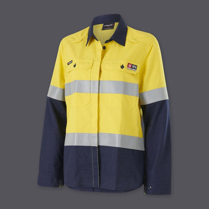 KingGee K84002 Women's Shieldtec Lenzing FR HiVis Spliced Open Front Taped Shirt
