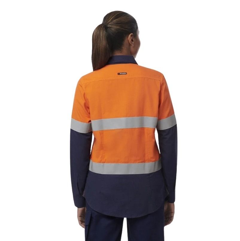 KingGee K84002 Women's Shieldtec Lenzing FR HiVis Spliced Open Front Taped Shirt