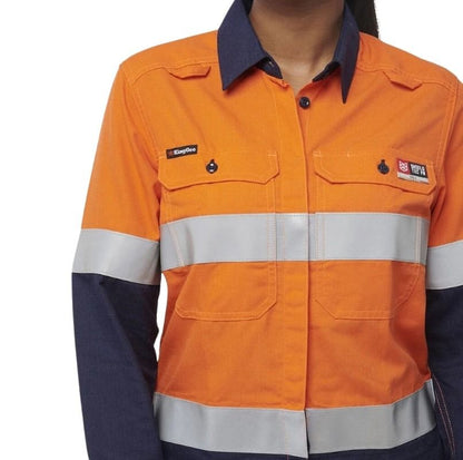 KingGee K84002 Women's Shieldtec Lenzing FR HiVis Spliced Open Front Taped Shirt