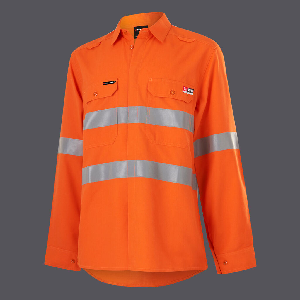 KingGee K84003 Shieldtec Lenzing FR HiVis Spliced Open Front Taped Shirt
