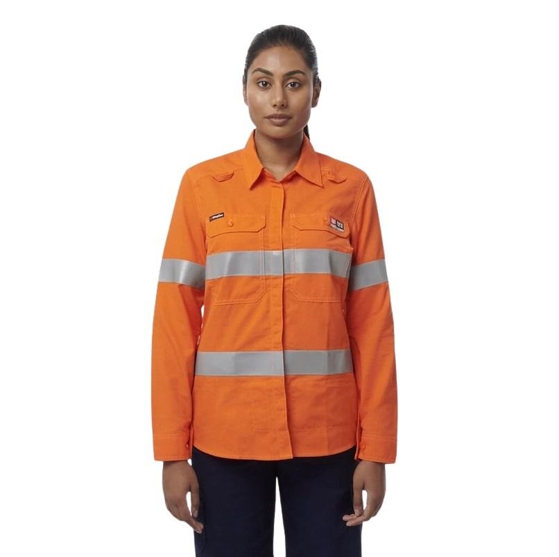 KingGee K84003 Womens Shieldtec Lenzing FR Hivis Open Front Taped Shirt