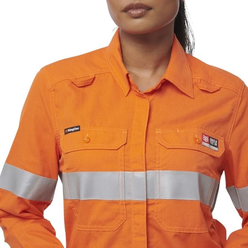 KingGee K84003 Womens Shieldtec Lenzing FR Hivis Open Front Taped Shirt