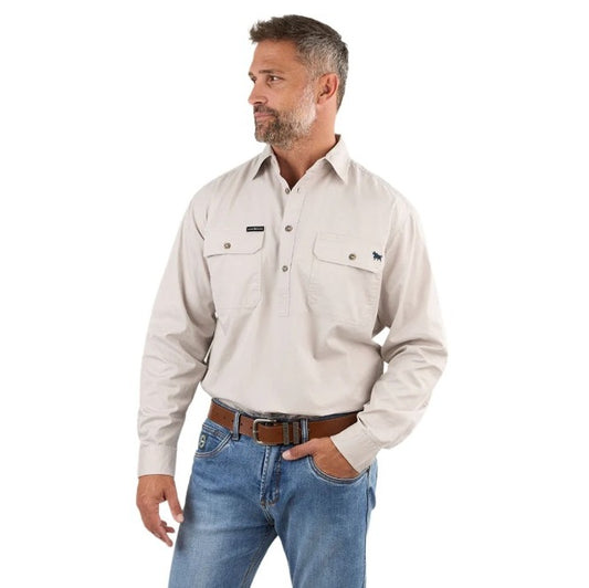 Beige Ringers Western 171110002 King River Mens Half Button Work Shirt