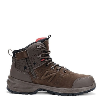 Chocolate brown workboot on a white background