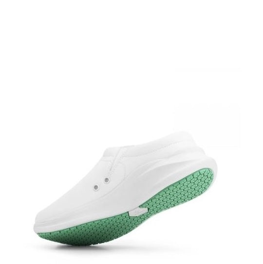 White slip on health Ezeez EPH110 Phoebe Non Safety Shoes with green sole