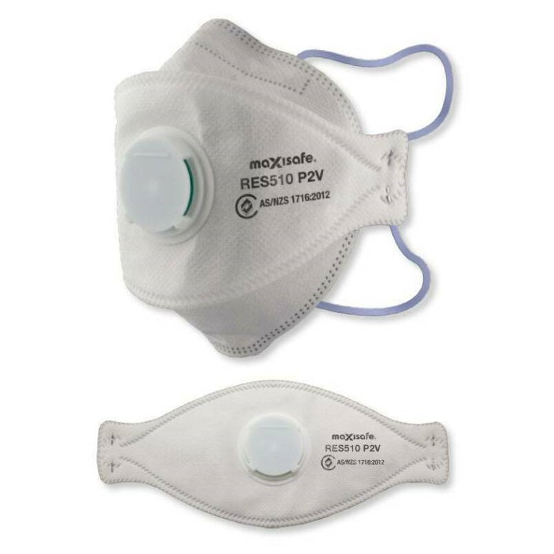 Maxisafe RES510 P2 3 Panel Flat Fold Respirator With Valve - Box 20 - Mask Product View