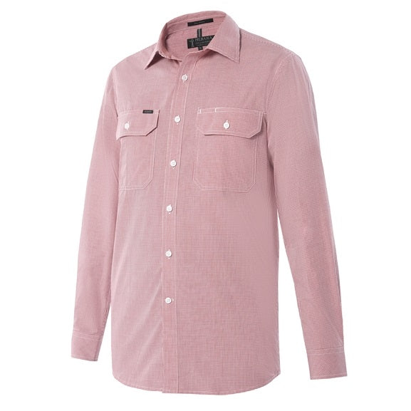 Pilbara RMPC063 Mens Yarn Dyed Check Dual Pocket Long Sleeve Shirt - Red/White - Front View