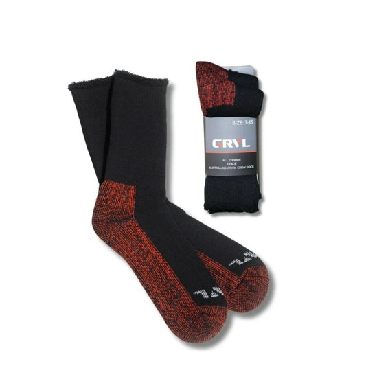 Black orange heavy duty Grvl GRVL-S1 All Terrain Australian Wool Blend 3 Pk Work Socks