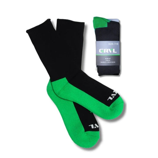 Black and green heavy duty Grvl-S3 The Bobcat Bamboo 3 Pack Socks