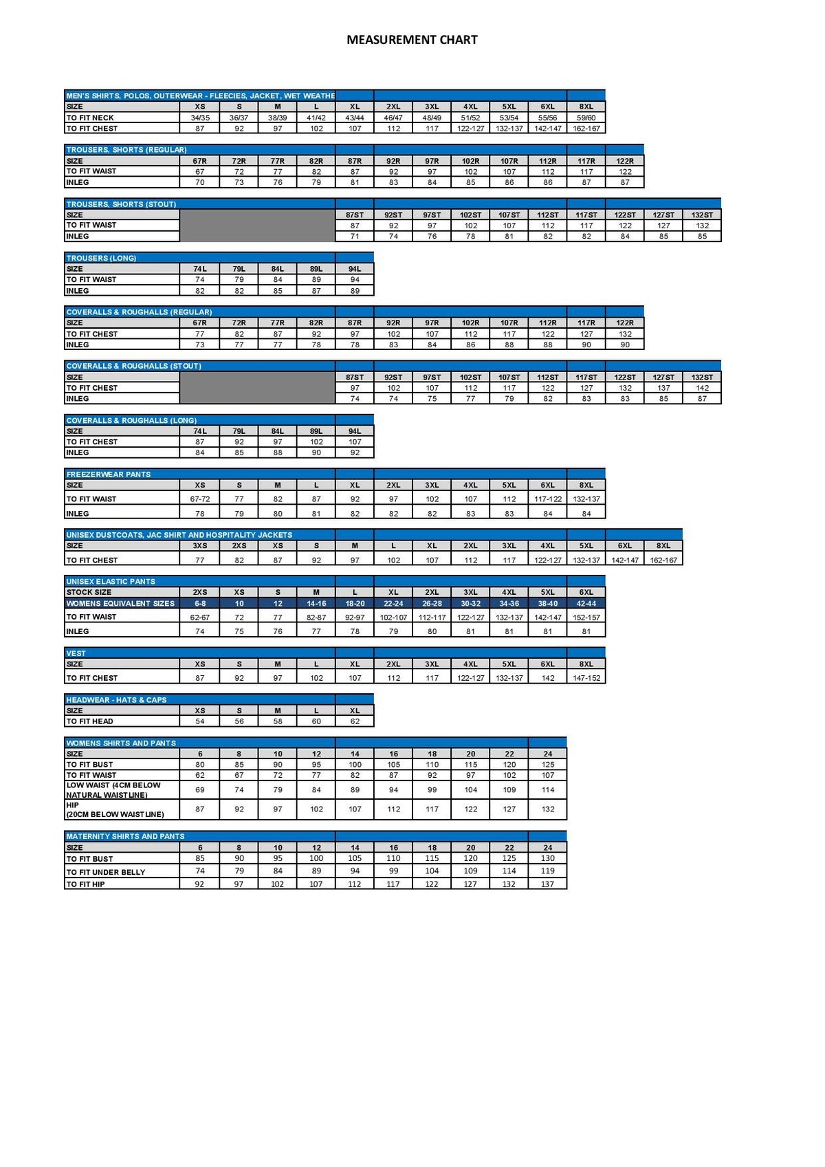 Size Chart