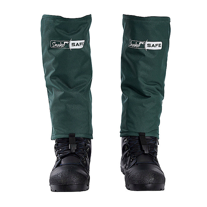 SnakeSafe boot covers with 
coverage from the knee to ankle with lace hooks to secure over boots - front view