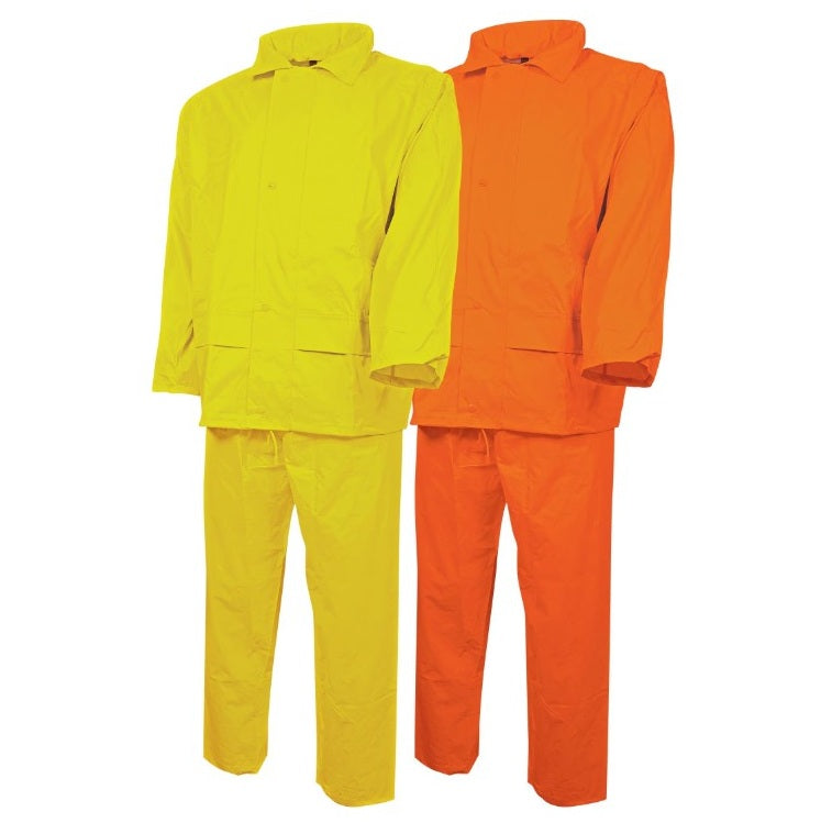 Yellow and orange rain suits on a white background tj1970
