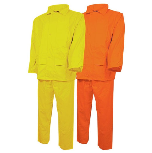 Yellow and orange rain suits on a white background tj1970