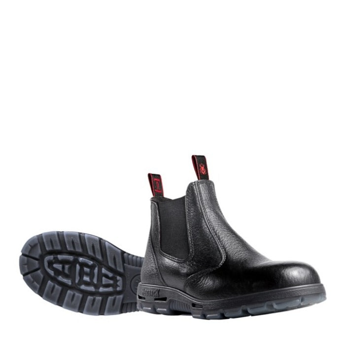 Black leather slip on Redback USBBL Bobcat Elastic Sided Safety Boots