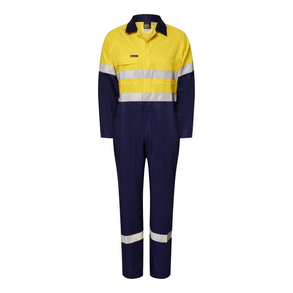 Workcraft WC3070 Light HiVis Coverall CSR Tape Yellow and Navy Colour - Front view